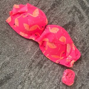 Aerie neon pink flamingo bikini top 34c new